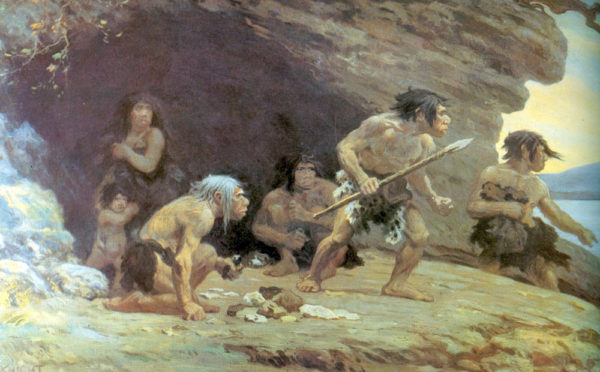 Grupo de humanos. Neandertal.